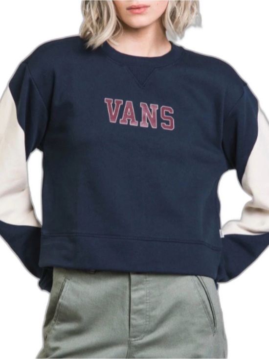 Vans Tops - Vans Women’s Academy Colorblock Crop Grunge Crewneck Navy & Cream Size Medium